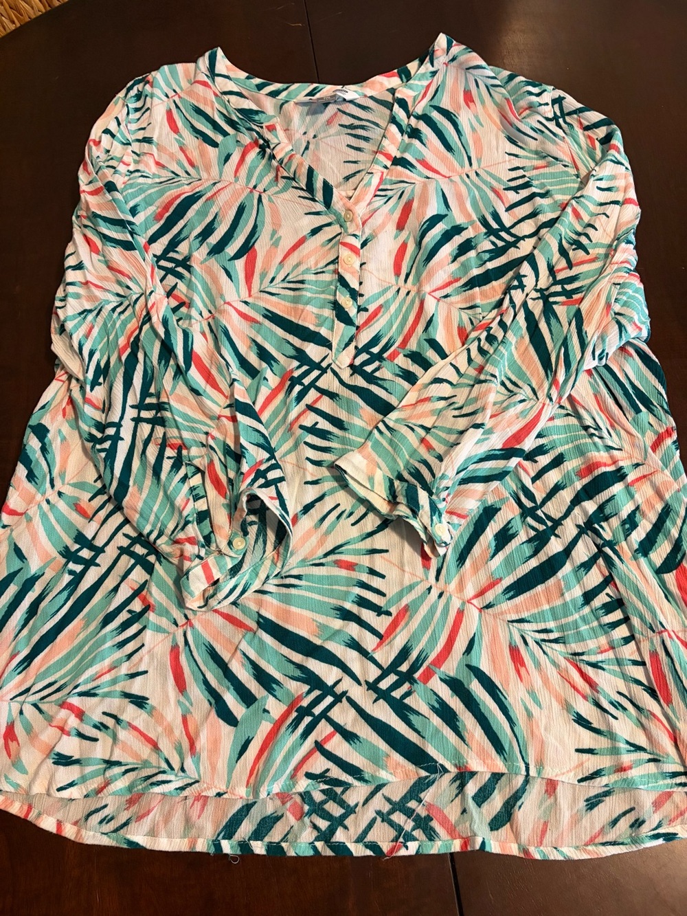 Old Navy Teal, Coral and White Palm-Print Tunic